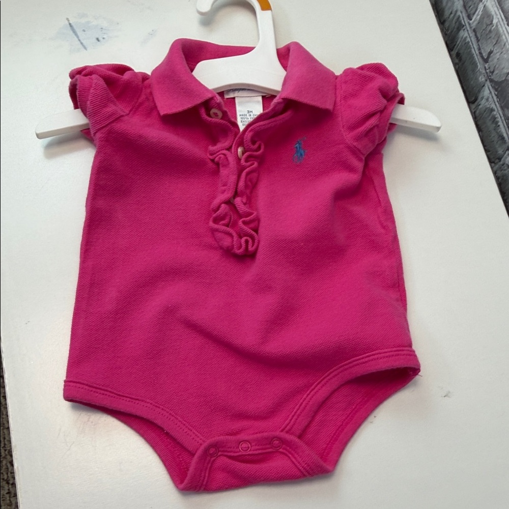 Baby Girls Ralph Lauren Hot Pink Ruffle Polo Bodysuit - Picture 5 of 7